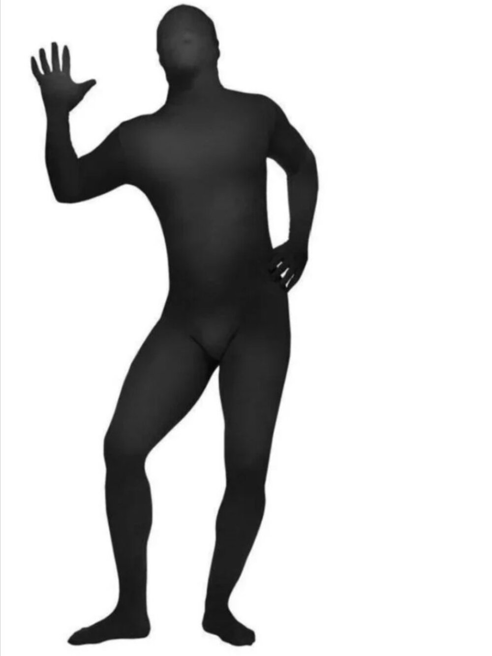 Black 2nd Skin Halloween Costume Large 1 Pc Bodysuit Jumpsuit Zip Back Mens